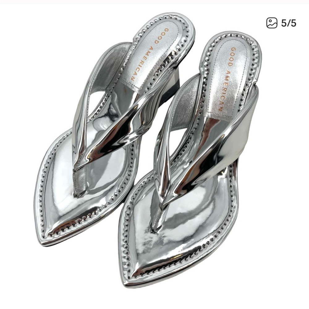 Good American Shiny Silver Sandals
